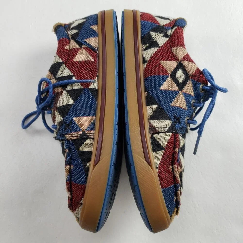Twisted X Hooey Loper Shoe Kids 2 Blue Red Southwest Aztec Lace Up Moc Girl Boy